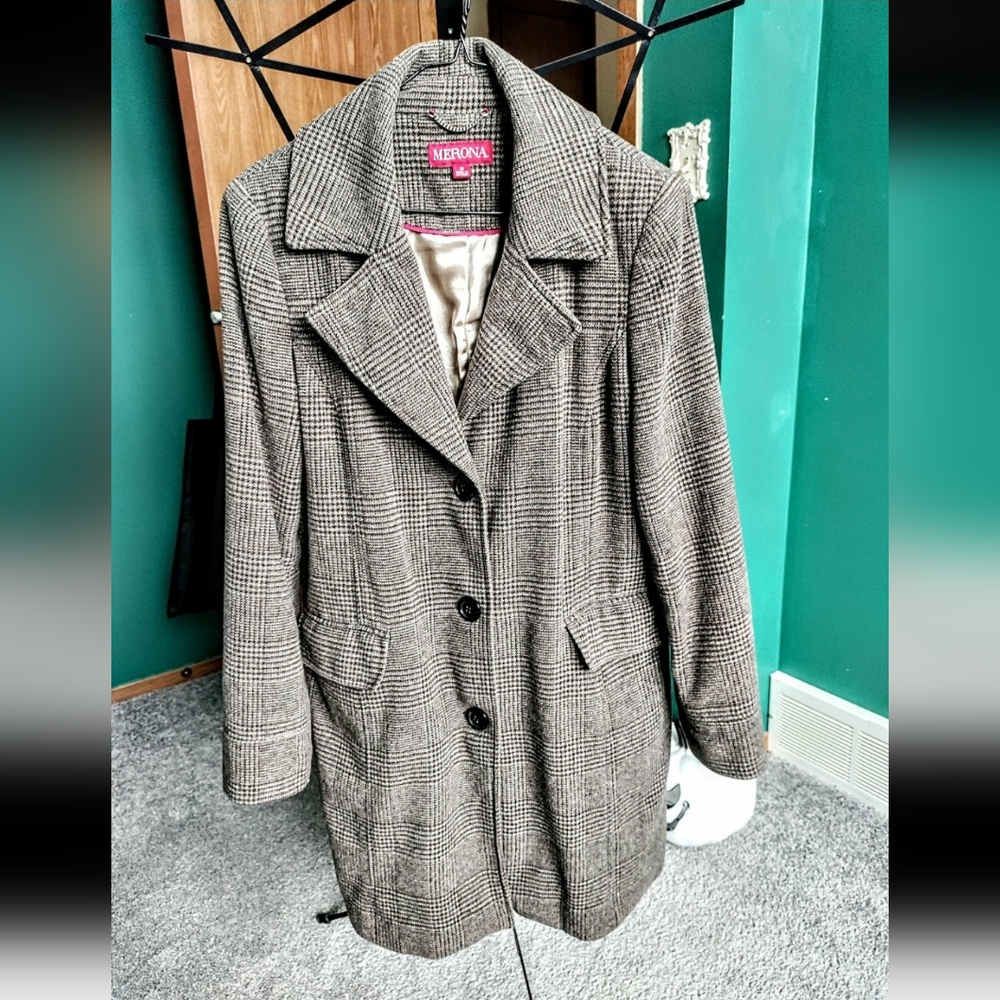 Merona Size M Women's Plaid Wool Peacoat